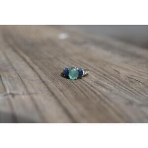 Engagement ring Aquamarine and Burmese Sapphire set size 3 4 5 6 7 8 9 10 11 12